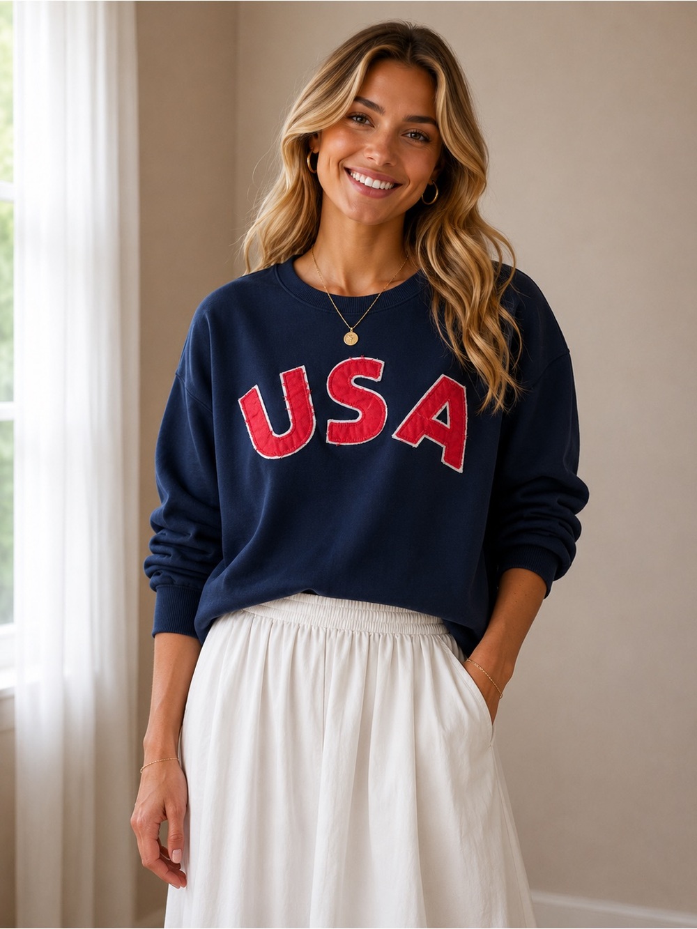 Ocean Drive Navy Pullover with Red USA Appliqué